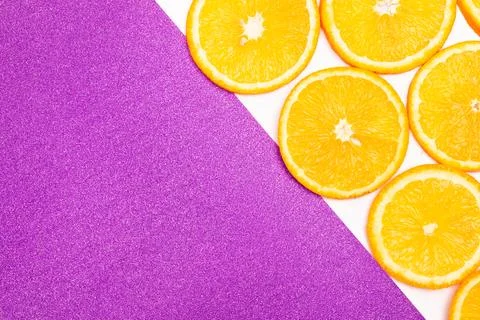 Orange fruit pattern composition. Summer healthy food background. Stock Photos