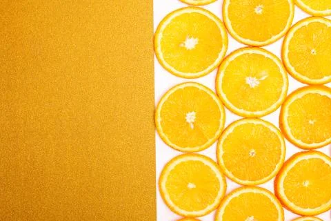 Orange fruit pattern composition. Summer healthy food background. Stock Photos