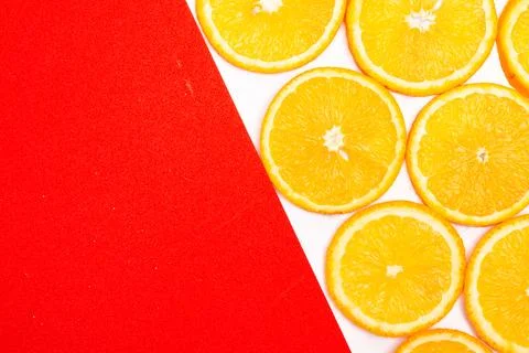Orange fruit pattern composition. Summer healthy food background. Stock Photos