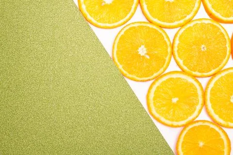 Orange fruit pattern composition. Summer healthy food background. Stock Photos