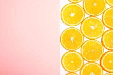 Orange fruit pattern composition. Summer healthy food background. Stock Photos
