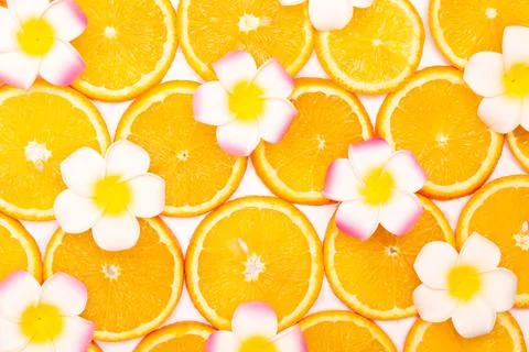 Orange fruit pattern composition. Summer healthy food background. Stock Photos