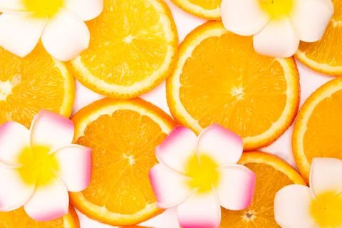 Orange fruit pattern composition. Summer healthy food background. Stock Photos