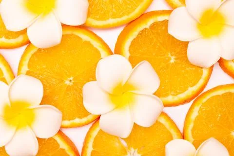 Orange fruit pattern composition. Summer healthy food background. Stock Photos