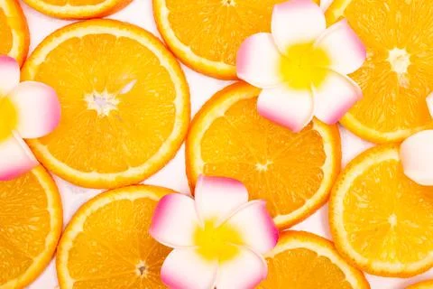 Orange fruit pattern composition. Summer healthy food background. Stock Photos