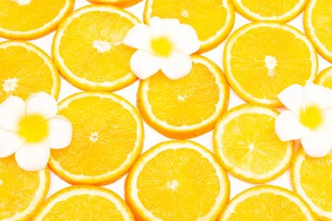 Orange fruit pattern composition. Summer healthy food background. Stock Photos