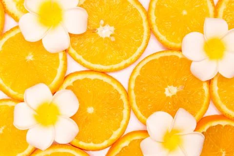 Orange fruit pattern composition. Summer healthy food background. Photos