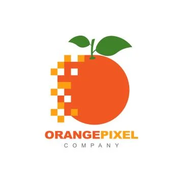 Orange Fruit Pixel Technology Logo Symbol vector Stock Illustration