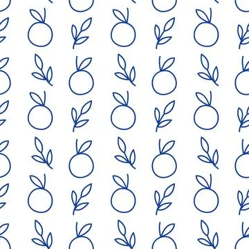 Orange fruit seamless pattern blue line art doodle citrus background for textile Ilustração Stock