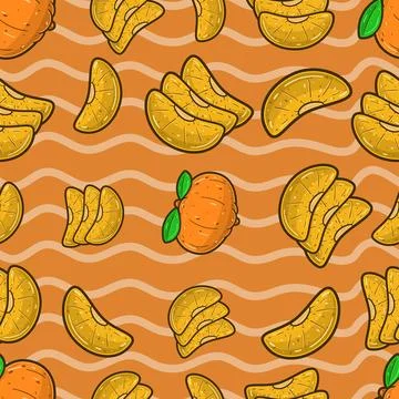 Orange Fruit Seamless Pattern in Cartoon Style. Perfect For Background, Bac.. Stock Illustration