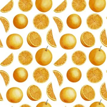 Orange Fruit Seamless Pattern. Hand drawn print with Slices of citrus food on Stock Illustration
