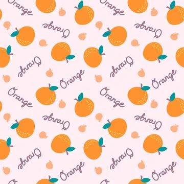 Orange fruit seamless pattern with word label Stock Illustration