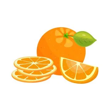 Orange fruit set with slice of pieces isolated on white background. Season sweet Stock Illustration