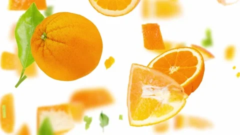 Orange fruit Slice and Leaf Stream Stock Footage 201474616