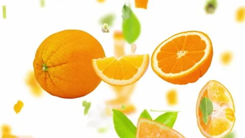 Orange fruit Slice and Leaf Stream Stock Footage 204003370