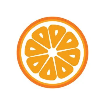 Orange fruit slice closeup icon, round piece of orange. Logo design, flat vector Illustrazione stock