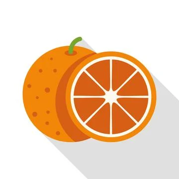 Orange fruit with a slice icon flat design Stock Illustration