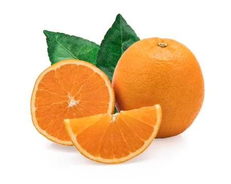 Orange fruit slice isolated on white background Stockfoto's