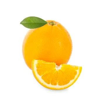 Orange fruit slice isolated on white background Stock-Fotos