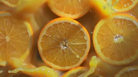 Orange fruit slice macro in slow motion. Healthy food. Natural background Video stock 183382213