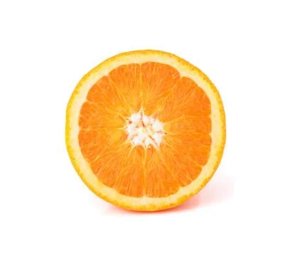 Orange fruit slice on white background Stock Photos