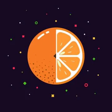 Orange fruit sphere with half slice logo, flat icon design template concept Stock Illustration