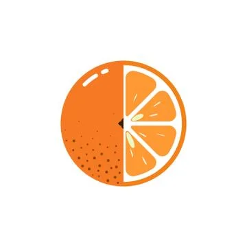 Orange fruit sphere with half slice logo, flat icon design template concept Stock Illustration
