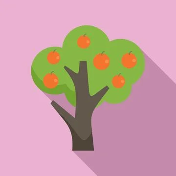 Orange fruit tree icon flat vector. Garden tree Stock Illustration