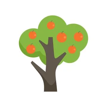 Orange fruit tree icon flat vector. Garden tree Stock Illustration