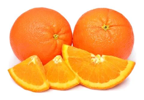 Orange fruit whole and slice isolated on white background 스톡 사진