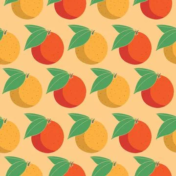 Orange fruits seamless vector pattern on orange background Stock Illustration
