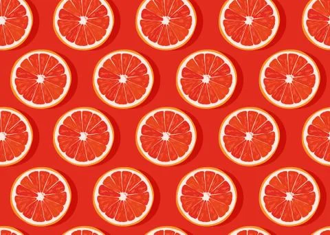 Orange fruits slice seamless pattern on orange background with shadow. Grapef Illustrazione stock