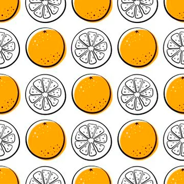Orange fruits vector seamless pattern.  Hand drawn colorful background Stock Illustration