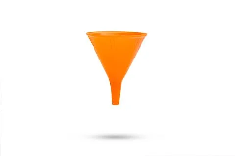 An orange funnel floating on a white background with copy space Stock Photos