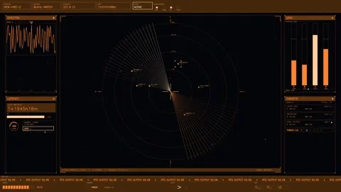 Orange futuristic HUD interface displaying deep space telemetry star map an.. Stock Footage 334091380