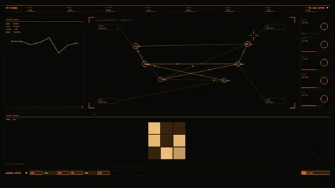 Orange futuristic tactical HUD interface with telemetry data and constellation Stock Footage 334636016