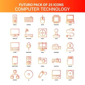 Orange Futuro 25 Computer Technology Icon Set Stock-Illustration
