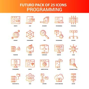 Orange Futuro 25 Programming Icon Set Stock Illustration