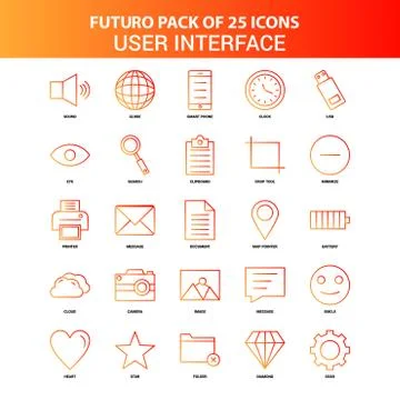 Orange Futuro 25 User Interface  Icon Set 库存插图