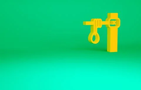 Orange Gallows rope loop hanging icon isolated on green background. Rope tied Stock Illustration