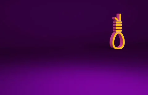 Orange Gallows rope loop hanging icon isolated on purple background. Rope tie 스톡 일러스트