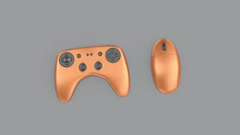 Orange game controller and wireless computer mouse Stock Footage 334927373