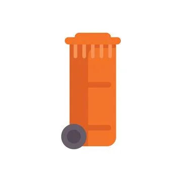 Orange garbage bin with wheel standing upright Ilustración de archivo