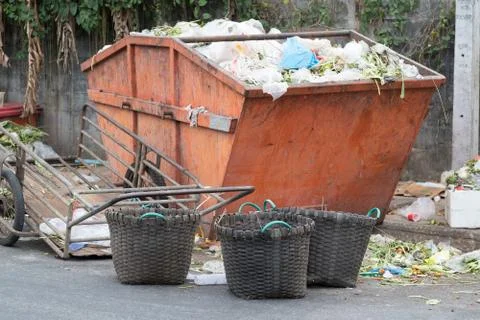 Orange garbage containers Foto stock