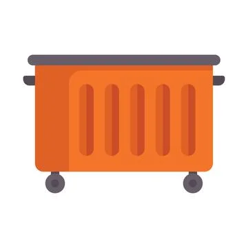 Orange garbage dumpster bin with wheels standing open for loading garbage Stock Illustration