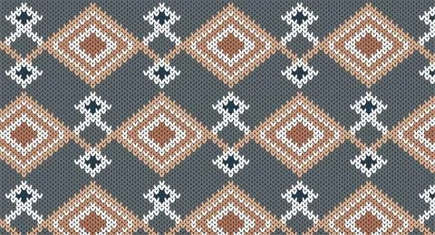 Orange geomatric on gray knitted pattern, Festive Sweater Design. Seamless Kn Stock Illustration