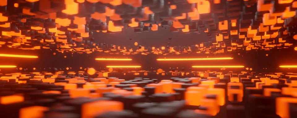 Orange geometric background of 3d cubes. Abstract geometric pattern. red oran Stock Illustration