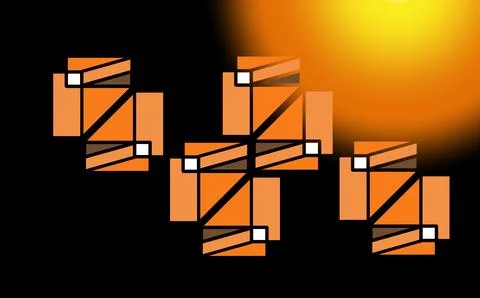 Orange Geometric Cube Blocks with Light Lens Flare Graphic Stock Illustration