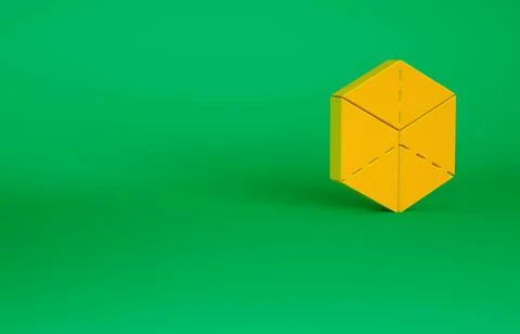 Orange Geometric figure Cube icon isolated on green background. Abstract shap Illustrazione stock