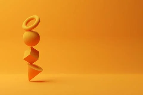 Orange geometric primitives, sphere, cone, cube and torus stacked on orange b 스톡 일러스트